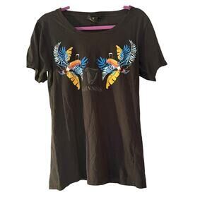Guiness Black Graphic T-shirt Floral Womans XL 100% Cotton Toucan